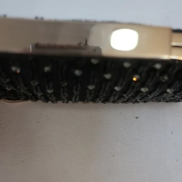 NWT Womens Badgley Mischka Black Beaded Gold Chain Clutch Evening Handbag - Picture 8 of 9